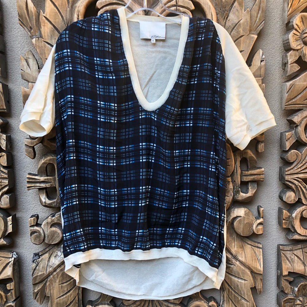 3.1 PHILLIP LIM Silk and Cotton Plaid Top